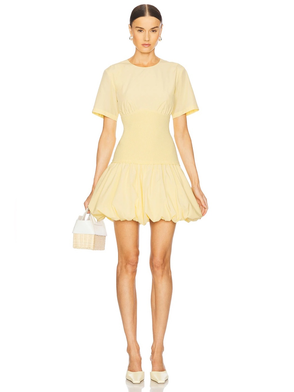 Yellow Short Puff-Skirt Dress